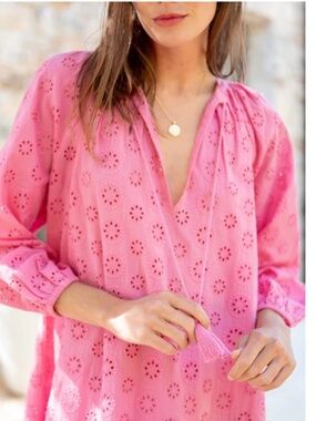 NWT, MERSEA, DAISY EYELET COVER UP IN SUGAR PINK